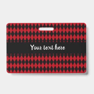 Tarjeta De Identificación Arlequín Vintage Rojo y Negro