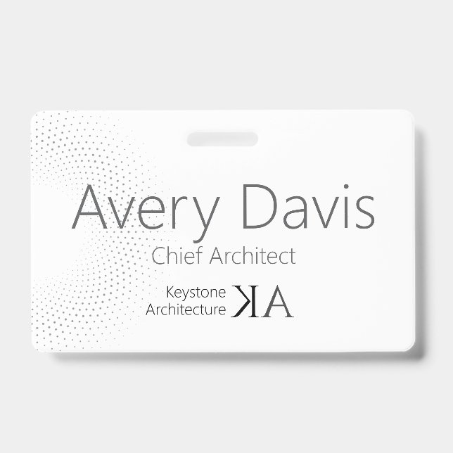 Tarjeta De Identificación Arquitecto moderno | Nombre blanco y negro minimal (Anverso)