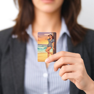 Tarjeta De Identificación Arte de costa de chica marinera pin-up náutica vin