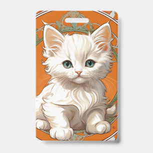 Tarjeta De Identificación Arte Nouveau de Alphonse Mucha Gatito Blanco
