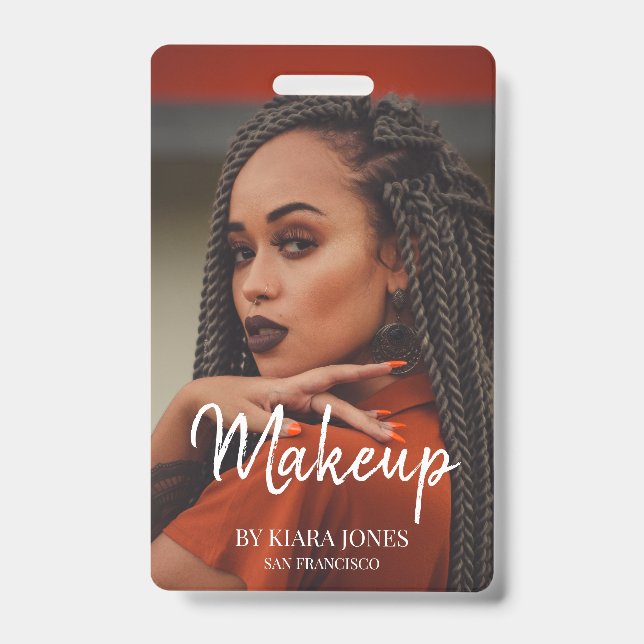 Tarjeta De Identificación Artista de Maquillaje Moderno Foto Escritura Blanc (Parte frontal)