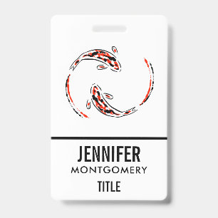 Tarjeta De Identificación Artista de pescado Koi japonés negro y rojo