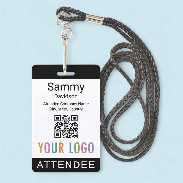 Tarjeta De Identificación Asistente a la Conferencia de Insignia de evento L (MISOOK Attendee Badge with QR Code and Logo Black)