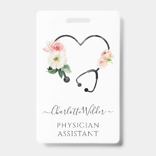 Tarjeta De Identificación Asistente médico estetoscopio floral