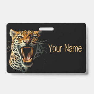 Tarjeta De Identificación ataque de cabeza rugiendo leopardo