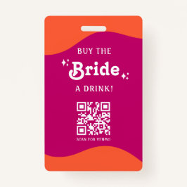 Tarjeta De Identificación Atardecer Naranja y Rosa Retro Invita a la Novia a