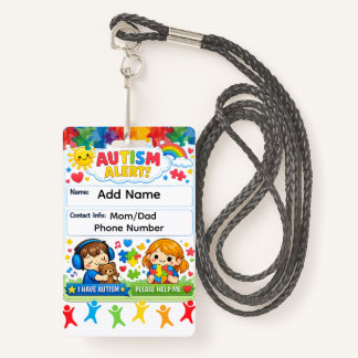 Tarjeta De Identificación Autism Alert Custom Emergency Contact ID Badge