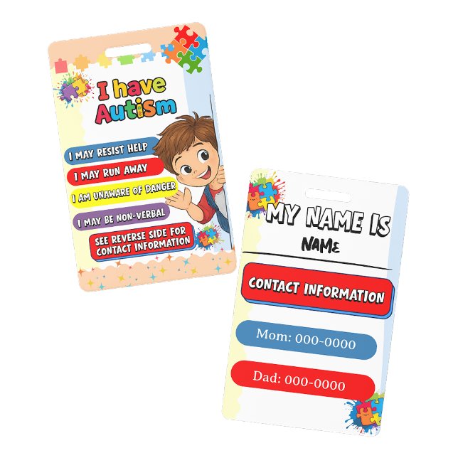 Tarjeta De Identificación Autism Alert Nonverbal Autistic Contact  (Autism Alert Nonverbal Autistic Contact Badge)