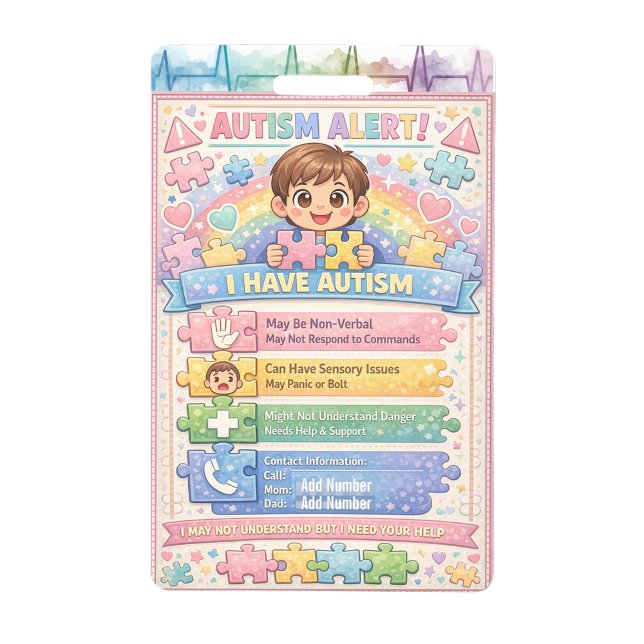 Tarjeta De Identificación Autism Alert Nonverbal Autistic Contact Badge (Autism Alert Nonverbal Autistic Contact Badge)