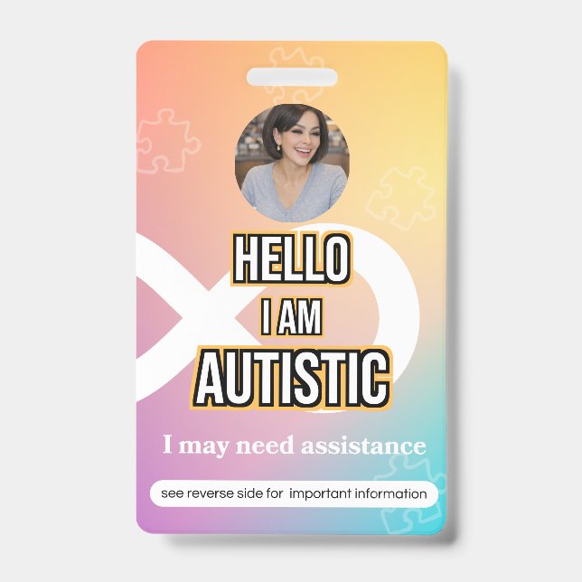 Tarjeta De Identificación Autism Alert Photo ID Alert Badge (Parte frontal)