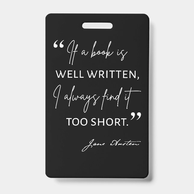 Tarjeta De Identificación Avid Reader II - Cita de Jane Austen (Parte frontal)