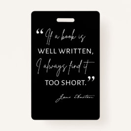 Tarjeta De Identificación Avid Reader II - Cita de Jane Austen