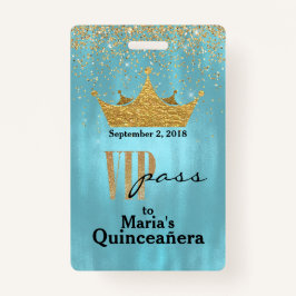 Tarjeta De Identificación Azul bonito con la insignia de Quinceañera VIP de