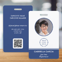 Tarjeta de identificación azul con código QR para 