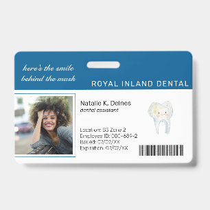 Tarjeta De Identificación Azul   Dental Office Empleado Foto ID Badge