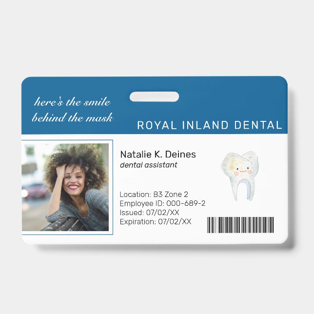 Tarjeta De Identificación Azul | Dental Office Empleado Foto ID Badge (Parte frontal)