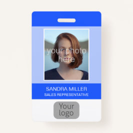 Tarjeta De Identificación Azul, Foto del empleado, logotipo, código de barra