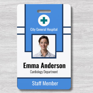 Tarjeta De Identificación Azul ID de foto del empleado del hospital – Enfe