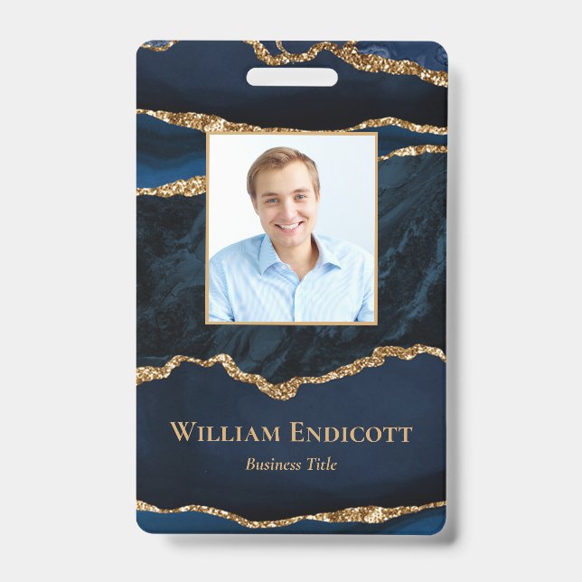 Tarjeta De Identificación Azul Marino Ágata Dorada Identificación Profesiona (Parte frontal)