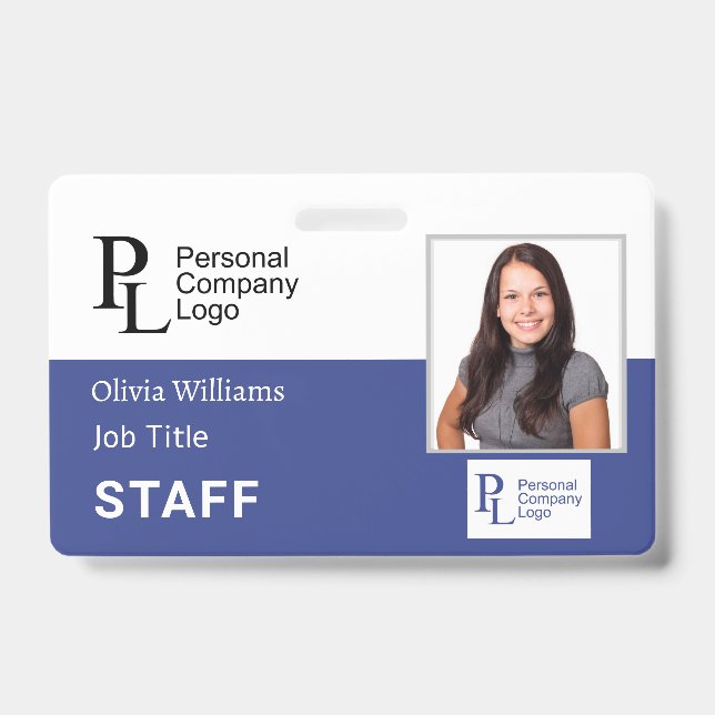 Tarjeta De Identificación AZUL Personalizado Personal de la empresa Foto ID  (Parte frontal)