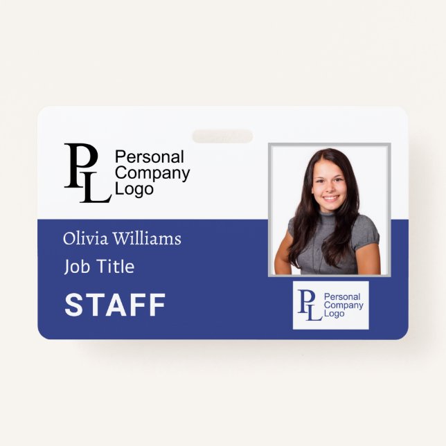 Tarjeta De Identificación AZUL Personalizado Personal de la empresa Foto ID  (Anverso)