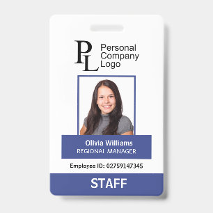 Tarjeta De Identificación AZUL Personalizado Portrait Company Foto ID del pe