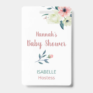 Tarjeta De Identificación Baby Shower Pink Floral Hostess o Guest Name Tag