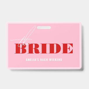 Tarjeta De Identificación Bachelorette Negra Rosa Y Roja Compran Una Bebida 