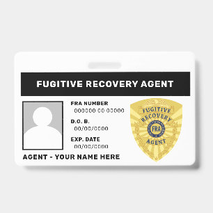 TARJETA DE IDENTIFICACIÓN BADGE DE AGENTE DE RECUPERACIÓN FUGITIVA