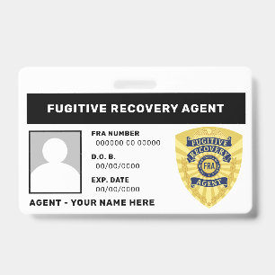 TARJETA DE IDENTIFICACIÓN BADGE DE AGENTE DE RECUPERACIÓN FUGITIVA
