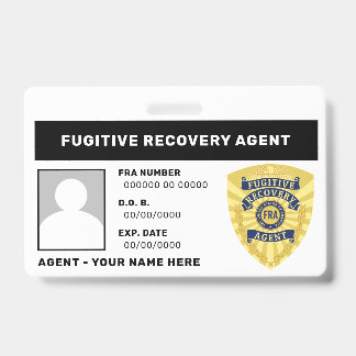 TARJETA DE IDENTIFICACIÓN BADGE DE AGENTE DE RECUPERACIÓN FUGITIVA