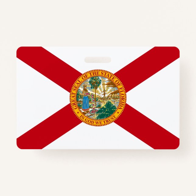 Tarjeta De Identificación Badge de nombre con bandera del estado de Florida, (Anverso)