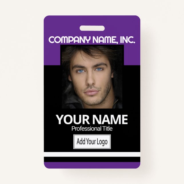 Tarjeta De Identificación Badge fotográfico empleado/escuela - negro y púrpu (Anverso)