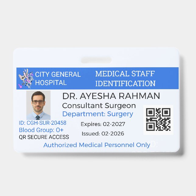Tarjeta De Identificación Badge Professionnel|Healthcare|Hospital ID|Med (Front)
