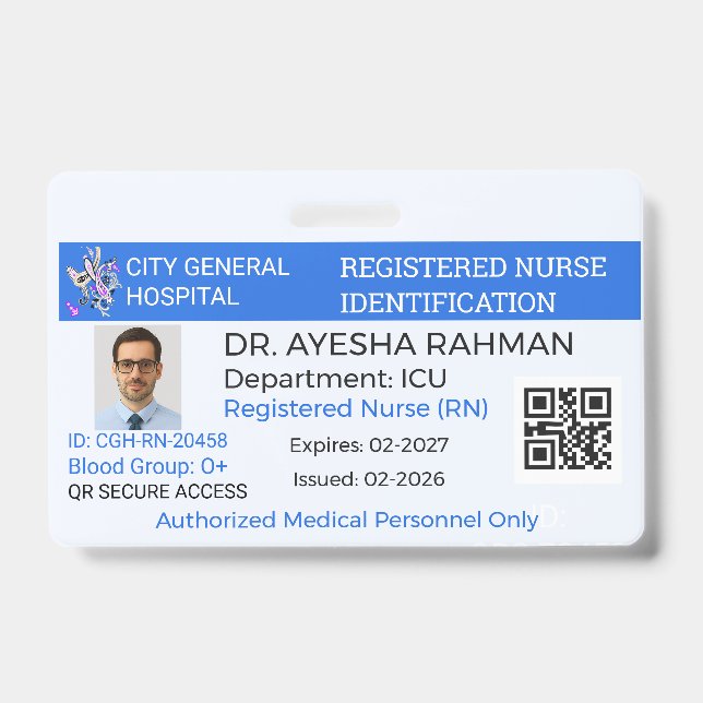 Tarjeta De Identificación Badge Sécurité|Custom Nurse|Healthcare|Hosp ID (Front)