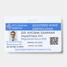 Tarjeta De Identificación Badge Sécurité|Custom Nurse|Healthcare|Hosp ID
