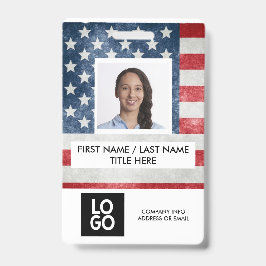 Tarjeta De Identificación Bandera de EE. UU. Personalizada Foto Nombre Emple