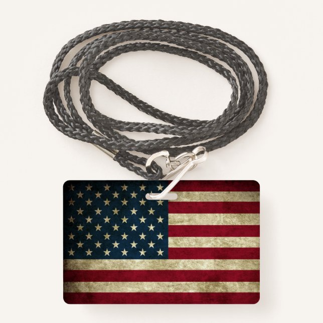 Tarjeta De Identificación Bandera estadounidense (Anverso son cordón)