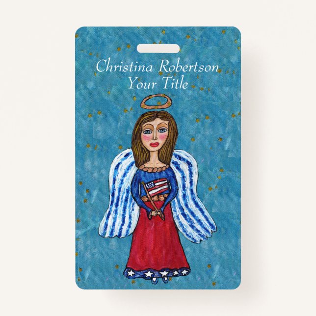 Tarjeta De Identificación Bandera estadounidense del Ángel Azul Blanco Rojo  (Anverso)