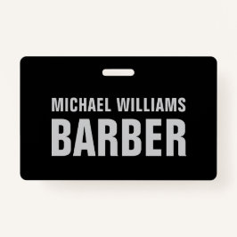 Tarjeta De Identificación Barber Black Gray Bold Typography Badge