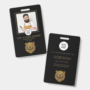 Tarjeta De Identificación Barbería Moderna Golden Beaver Personal de la Barb