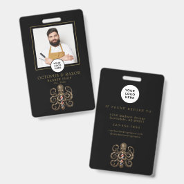 Tarjeta De Identificación Barbería Pulpo de Bronce Moderno para Personal de 