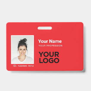 Tarjeta De Identificación Barra de Foto de Empleado Total Rojo o Nombre del