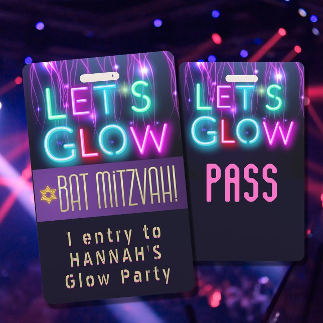 Tarjeta De Identificación Bat Mitzvah Glow Fiesta VIP Fiesta PASS PERSONALIZ (Subido por el creador)