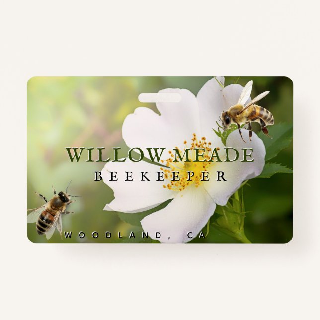 Tarjeta de identificación BEEKEEPER con flores y a (Anverso)