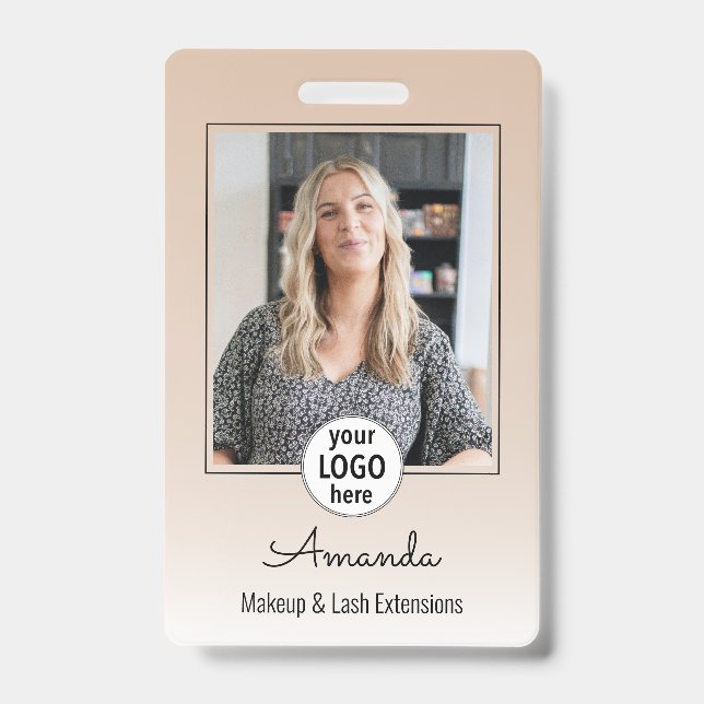Tarjeta De Identificación Beige Blush Minimal Elegant Photo Lashes (Parte frontal)