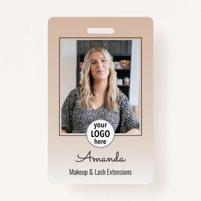 Tarjeta De Identificación Beige Blush Minimal Elegant Photo Lashes (Anverso)