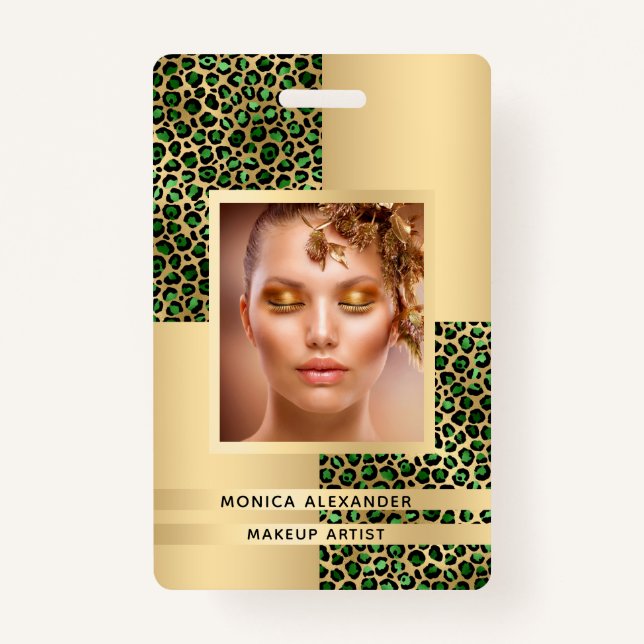 Tarjeta De Identificación Belleza de oro del leopardo verde esmeralda (Anverso)