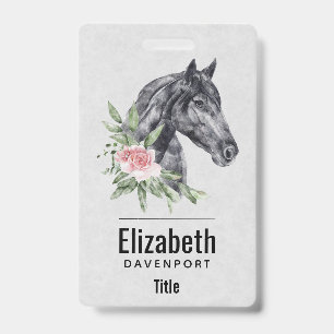 Tarjeta De Identificación Bello retrato de cabeza de caballo negro en acuare