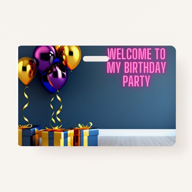 Tarjeta De Identificación Bienvenidos A Mi Fiesta De Cumpleaños - Globos Y R (Anverso)